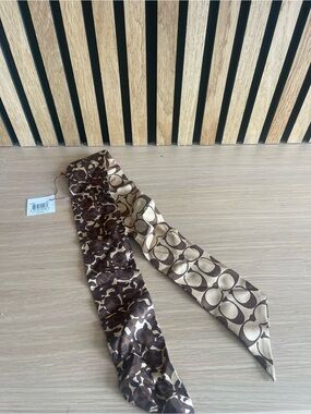 Coach Brown and Cream Signature Silk Scarf Ties